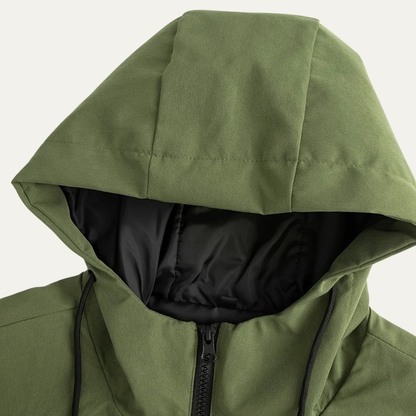 Men's Long Hooded Winter Coat with Zip Closure and Adjustable Hood
