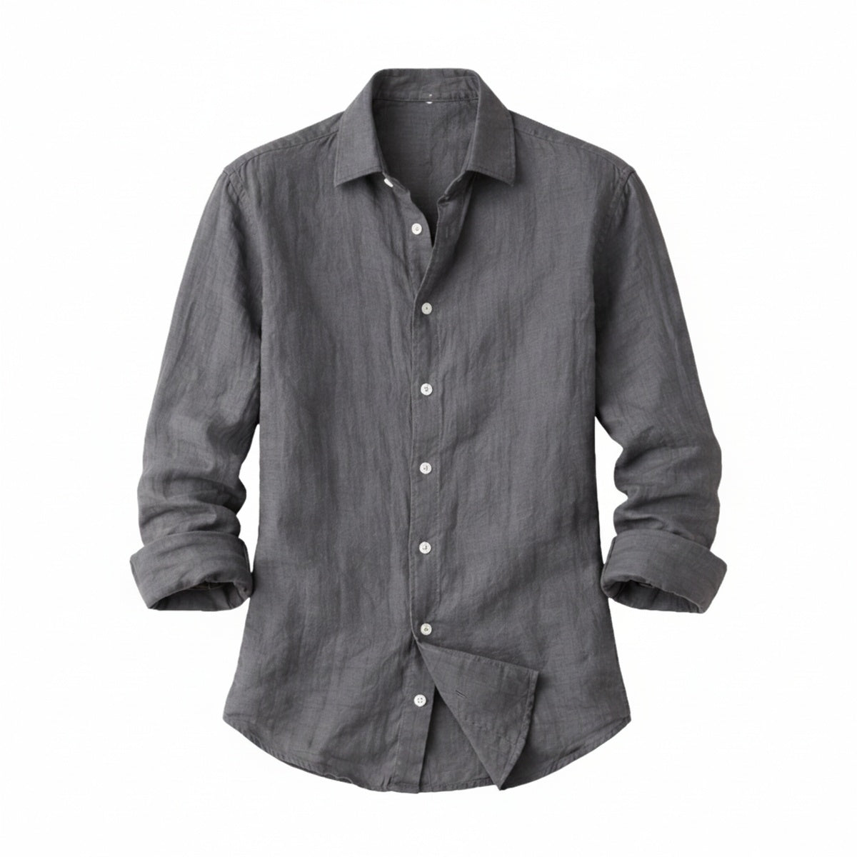 Men's Long Sleeve Button-Down Shirt with Spread Collar and Relaxed Fit
