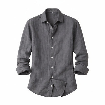 Men's Long Sleeve Button-Down Shirt with Spread Collar and Relaxed Fit