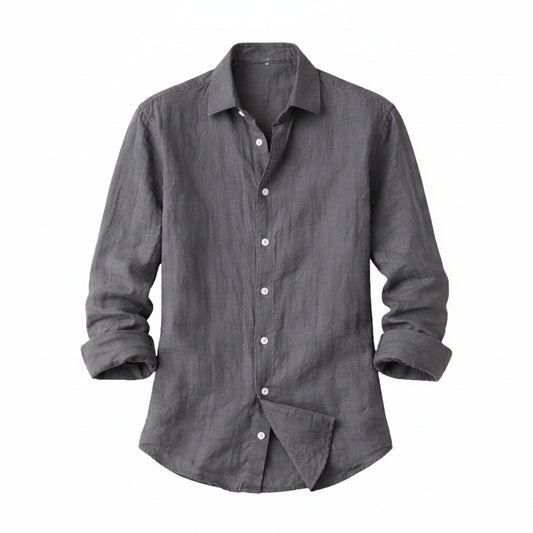 Men's Long Sleeve Button-Down Shirt with Spread Collar and Relaxed Fit