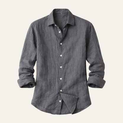 Men's Long Sleeve Button-Down Shirt with Spread Collar and Relaxed Fit