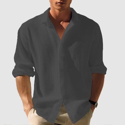 Men's Long Sleeve Button-Down Shirt with Spread Collar and Relaxed Fit