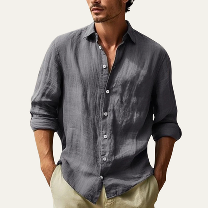 Men's Long Sleeve Button-Down Shirt with Spread Collar and Relaxed Fit
