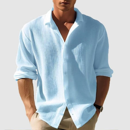 Men's Long Sleeve Button-Down Shirt with Spread Collar and Relaxed Fit