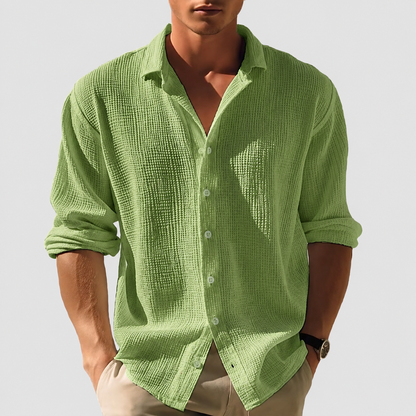 Men's Long Sleeve Button-Down Shirt with Spread Collar and Relaxed Fit