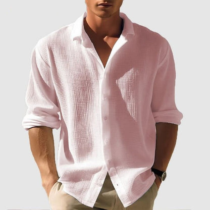 Men's Long Sleeve Button-Down Shirt with Spread Collar and Relaxed Fit