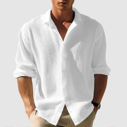 Men's Long Sleeve Button-Down Shirt with Spread Collar and Relaxed Fit
