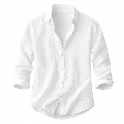 Men's Long Sleeve Button-Up Shirt with Spread Collar and Relaxed Fit