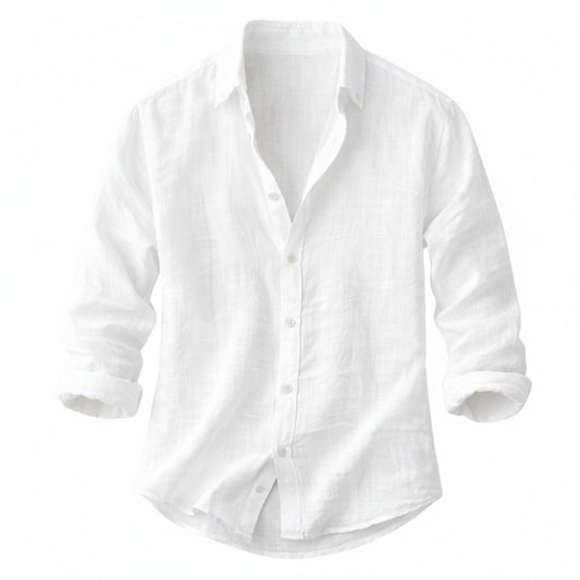 Men's Long Sleeve Button-Up Shirt with Spread Collar and Relaxed Fit