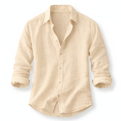 Men's Long Sleeve Button-Up Shirt with Spread Collar and Relaxed Fit