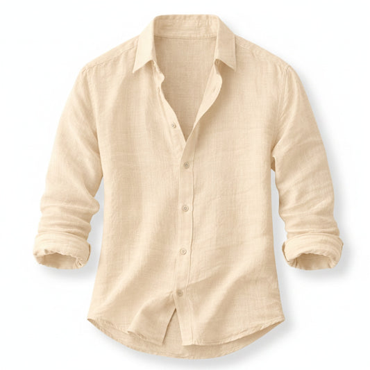 Men's Long Sleeve Button-Up Shirt with Spread Collar and Relaxed Fit