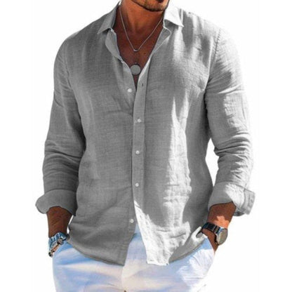 Men's Long Sleeve Button-Up Shirt with Spread Collar and Relaxed Fit
