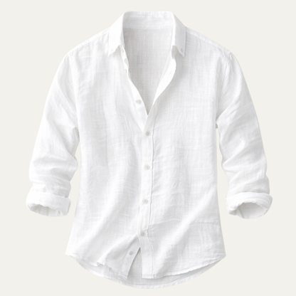 Men's Long Sleeve Button-Up Shirt with Spread Collar and Relaxed Fit