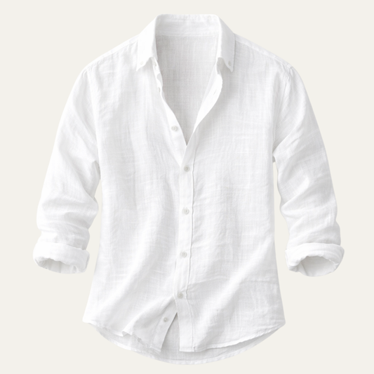Men's Long Sleeve Button-Up Shirt with Spread Collar and Relaxed Fit
