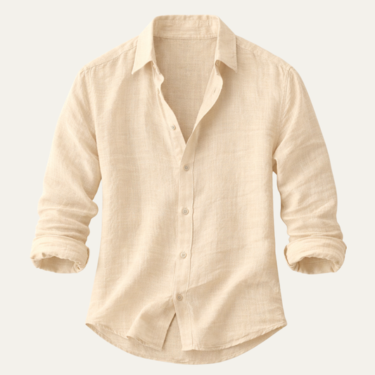 Men's Long Sleeve Button-Up Shirt with Spread Collar and Relaxed Fit