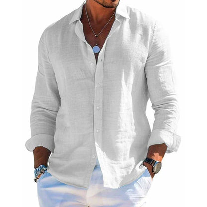 Men's Long Sleeve Button-Up Shirt with Spread Collar and Relaxed Fit