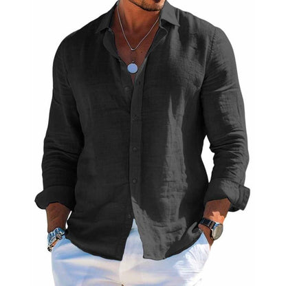 Men's Long Sleeve Button-Up Shirt with Spread Collar and Relaxed Fit