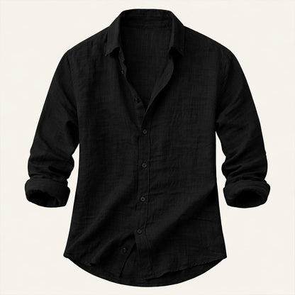 Men's Long Sleeve Button-Up Shirt with Spread Collar and Relaxed Fit
