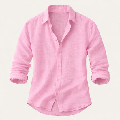 Men's Long Sleeve Button-Up Shirt with Spread Collar and Relaxed Fit