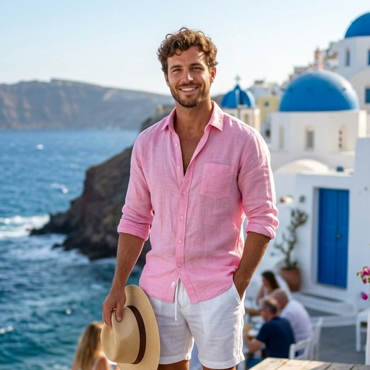 Men's Long Sleeve Button-Up Shirt with Spread Collar and Relaxed Fit