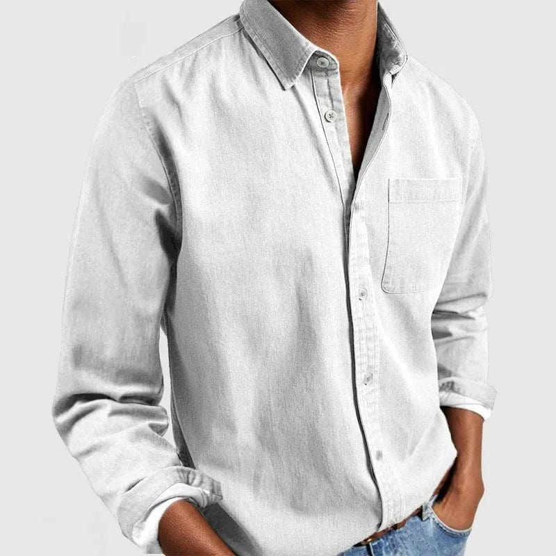 Men's Long Sleeve Casual Shirt with Spread Collar and Chest Pocket