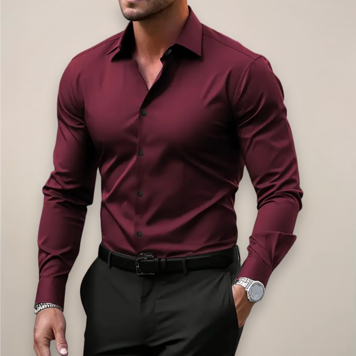 Men's Long Sleeve Dress Shirt Slim Fit with Spread Collar