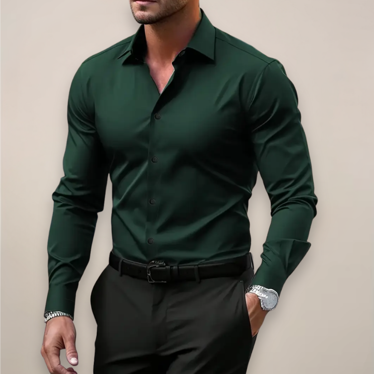 Men's Long Sleeve Dress Shirt Slim Fit with Spread Collar