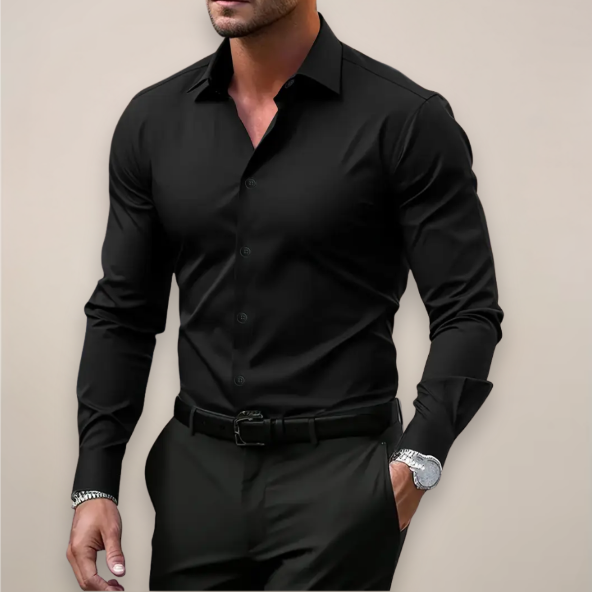 Men's Long Sleeve Dress Shirt Slim Fit with Spread Collar