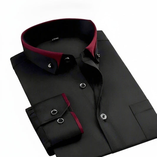 Men's Long Sleeve Dress Shirt with Button-Down Collar and Contrast Trim