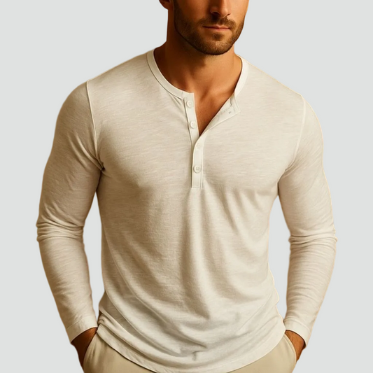 Men's Long Sleeve Henley Shirt with Button Neckline Slim Fit