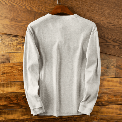 Men's Long Sleeve Henley Shirt with Button Placket and Ribbed Texture