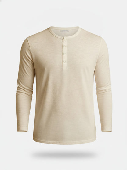 Men's Long Sleeve Henley Shirt with Button Placket and Slim Fit