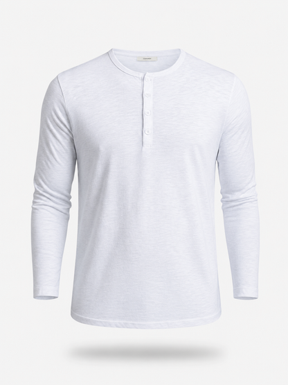 Men's Long Sleeve Henley Shirt with Button Placket and Slim Fit
