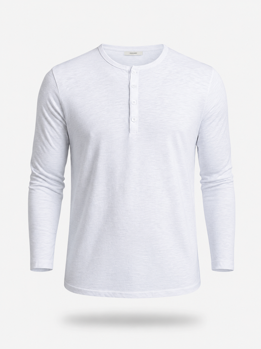 Men's Long Sleeve Henley Shirt with Button Placket and Slim Fit