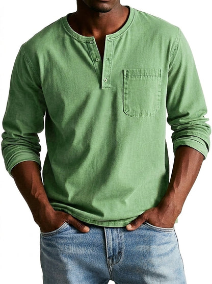 Men's Long Sleeve Henley Shirt with Chest Pocket