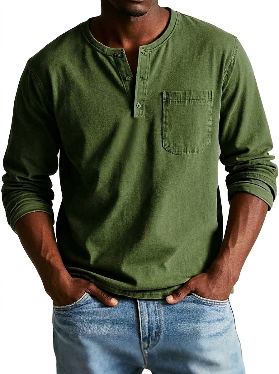 Men's Long Sleeve Henley Shirt with Chest Pocket