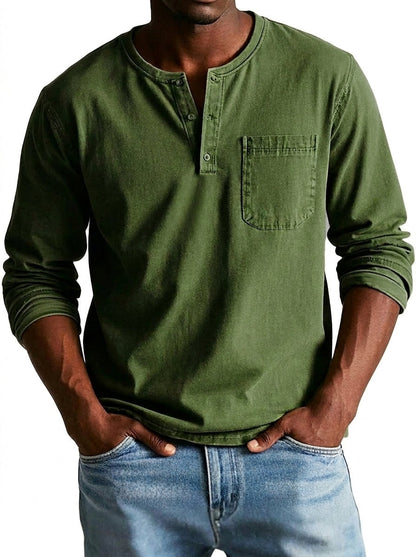 Men's Long Sleeve Henley Shirt with Chest Pocket
