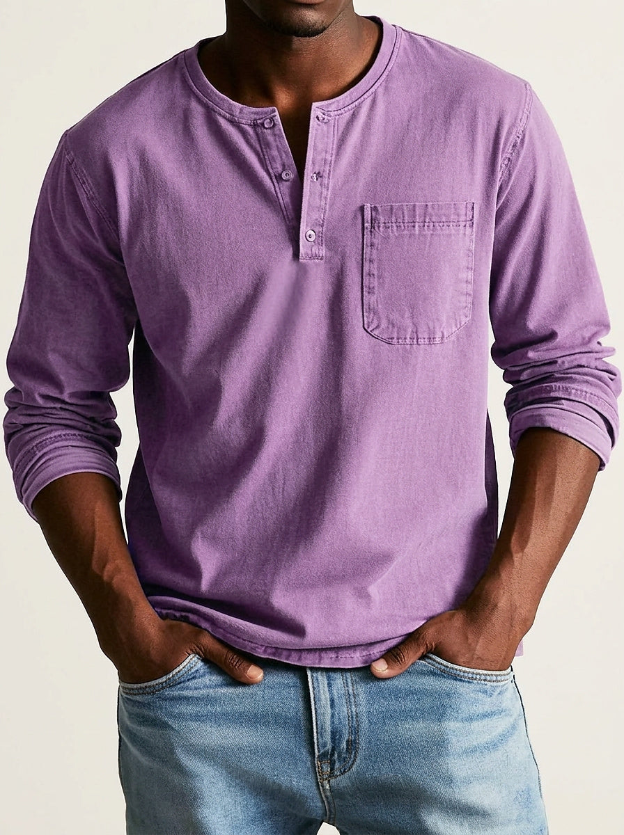 Men's Long Sleeve Henley Shirt with Chest Pocket