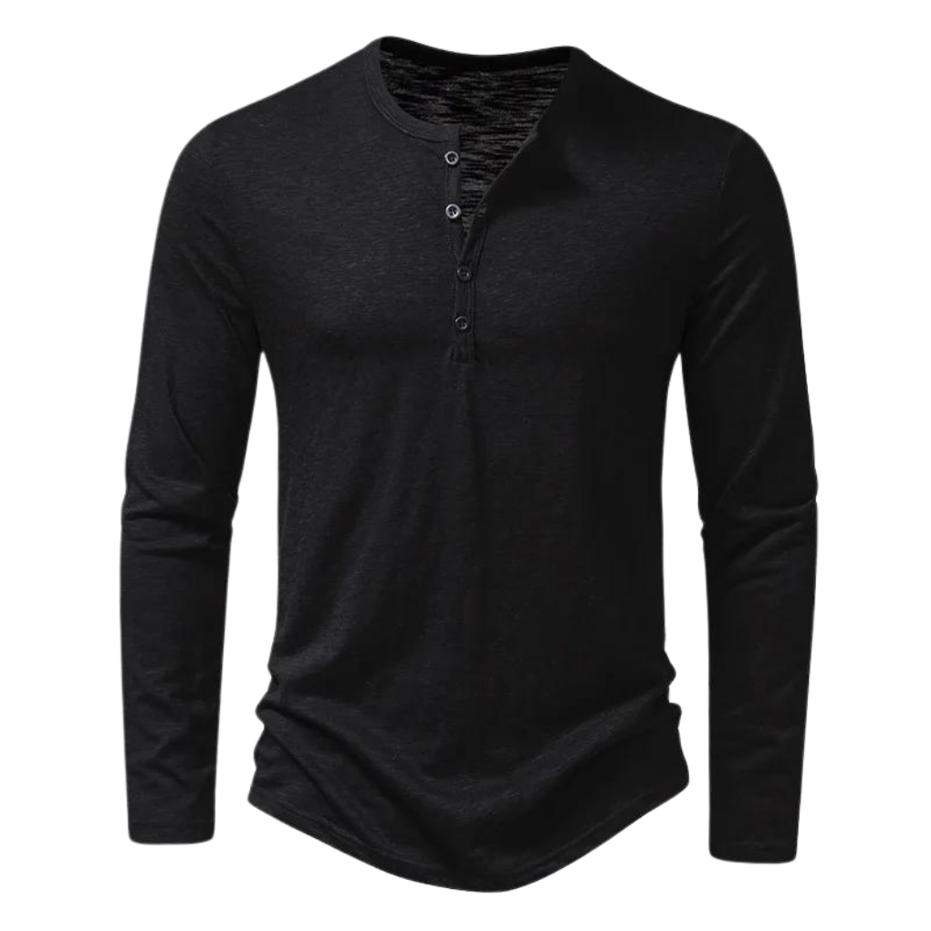 Men's Long Sleeve Henley T-Shirt with Button Placket and Crew Neck