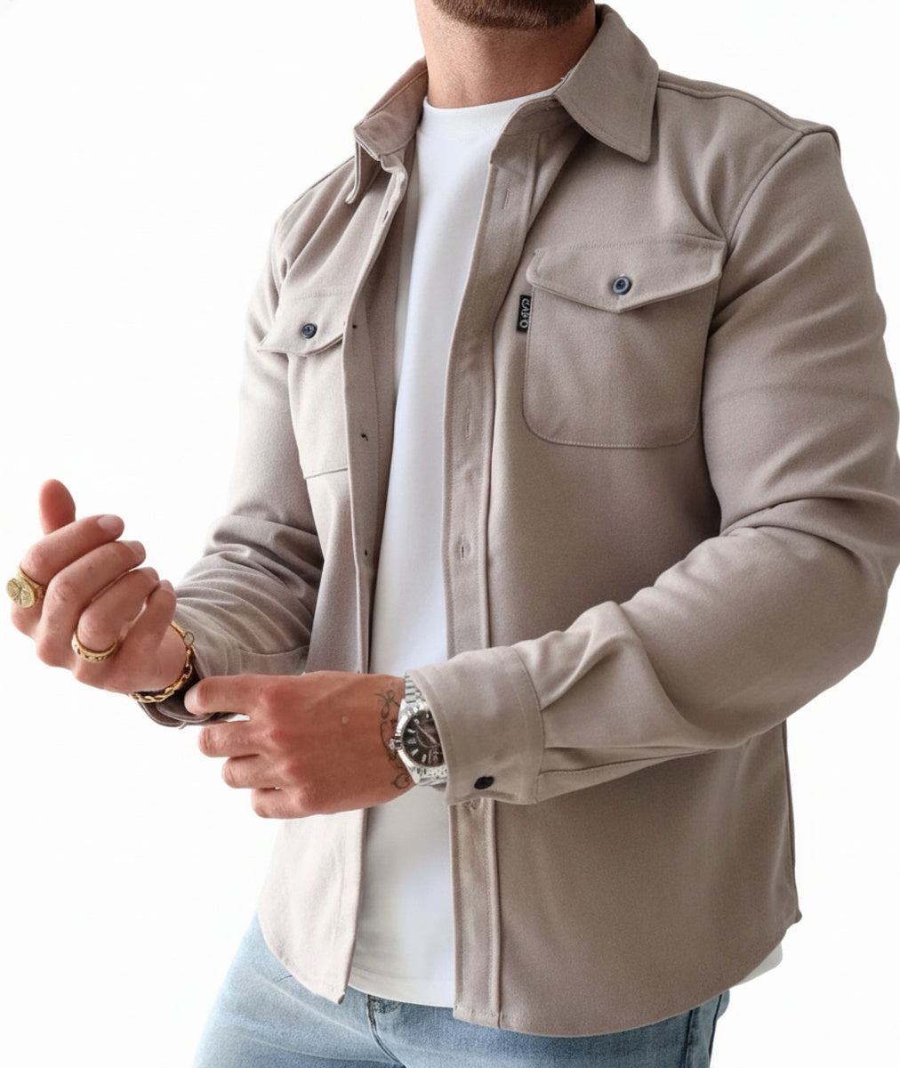 Men's Long Sleeve Overshirt with Button Closure and Chest Pockets