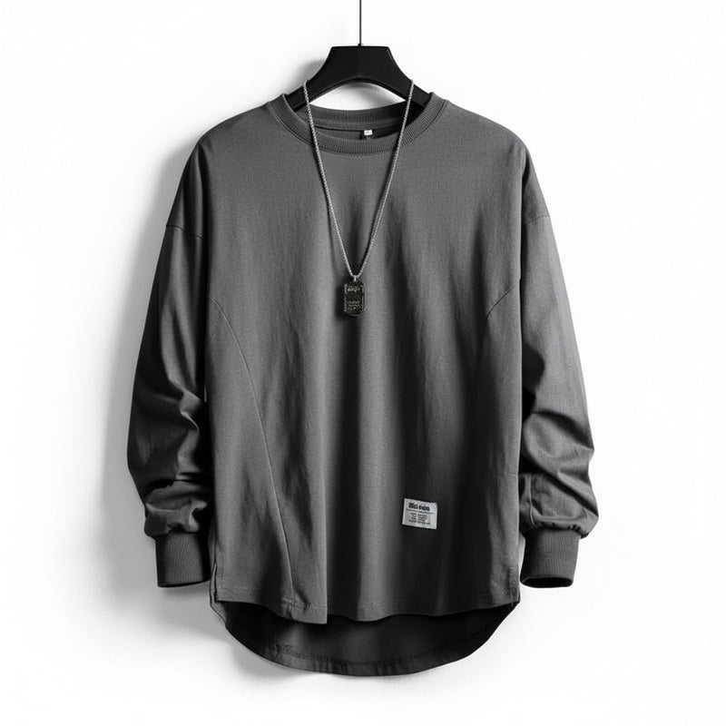Men's Long Sleeve Oversized T-Shirt with Crew Neck and Drop Hem