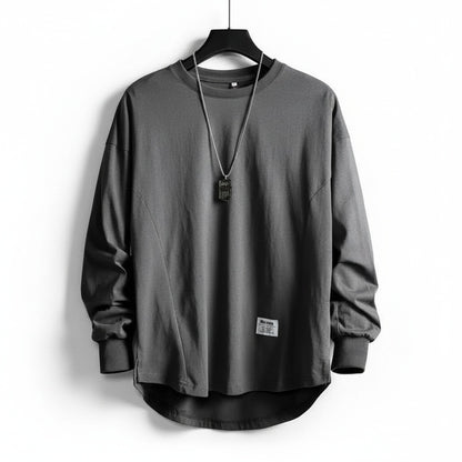 Men's Long Sleeve Oversized T-Shirt with Crew Neck and Drop Hem