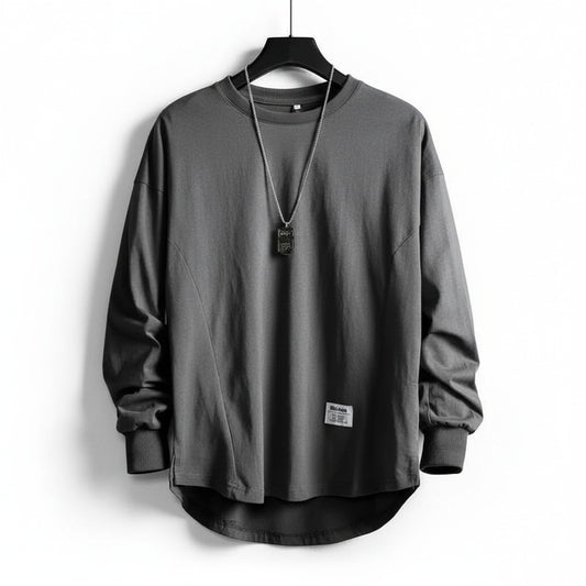 Men's Long Sleeve Oversized T-Shirt with Crew Neck and Drop Hem