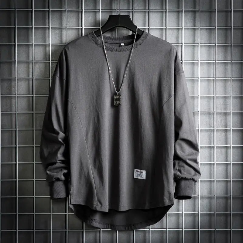 Men's Long Sleeve Oversized T-Shirt with Crew Neck and Drop Hem