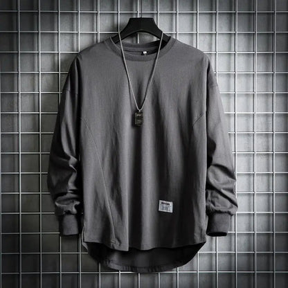 Men's Long Sleeve Oversized T-Shirt with Crew Neck and Drop Hem