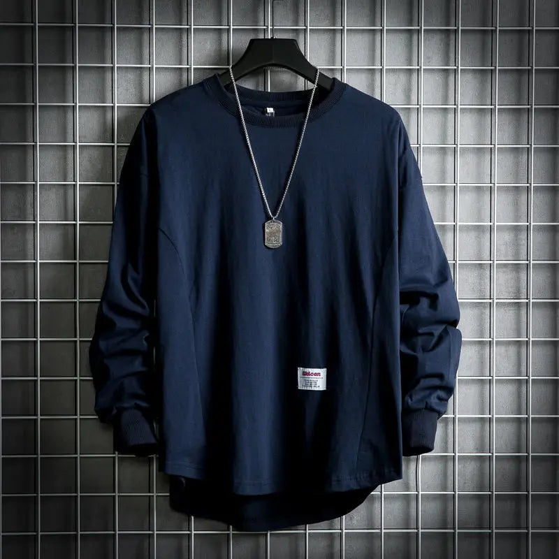 Men's Long Sleeve Oversized T-Shirt with Crew Neck and Drop Hem