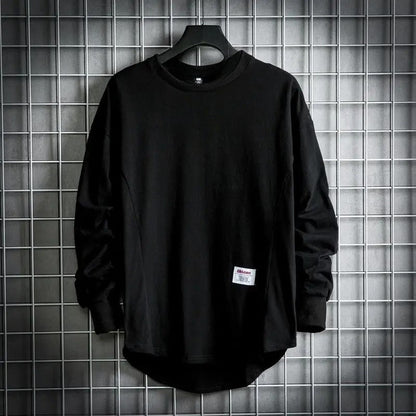 Men's Long Sleeve Oversized T-Shirt with Crew Neck and Drop Hem
