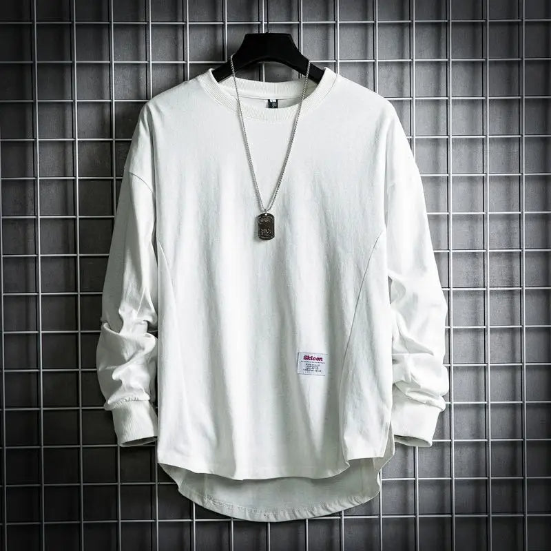 Men's Long Sleeve Oversized T-Shirt with Crew Neck and Drop Hem