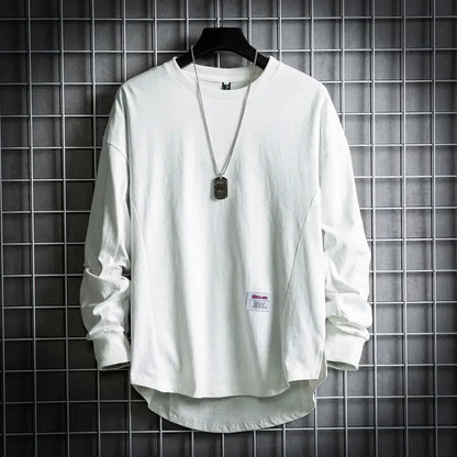 Men's Long Sleeve Oversized T-Shirt with Crew Neck and Drop Hem
