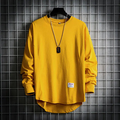 Men's Long Sleeve Oversized T-Shirt with Crew Neck and Drop Hem